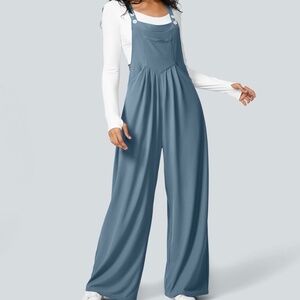 Halara Women's Wide Leg Adjustable Strap Waffle Casual Overalls Blue Size M NWT